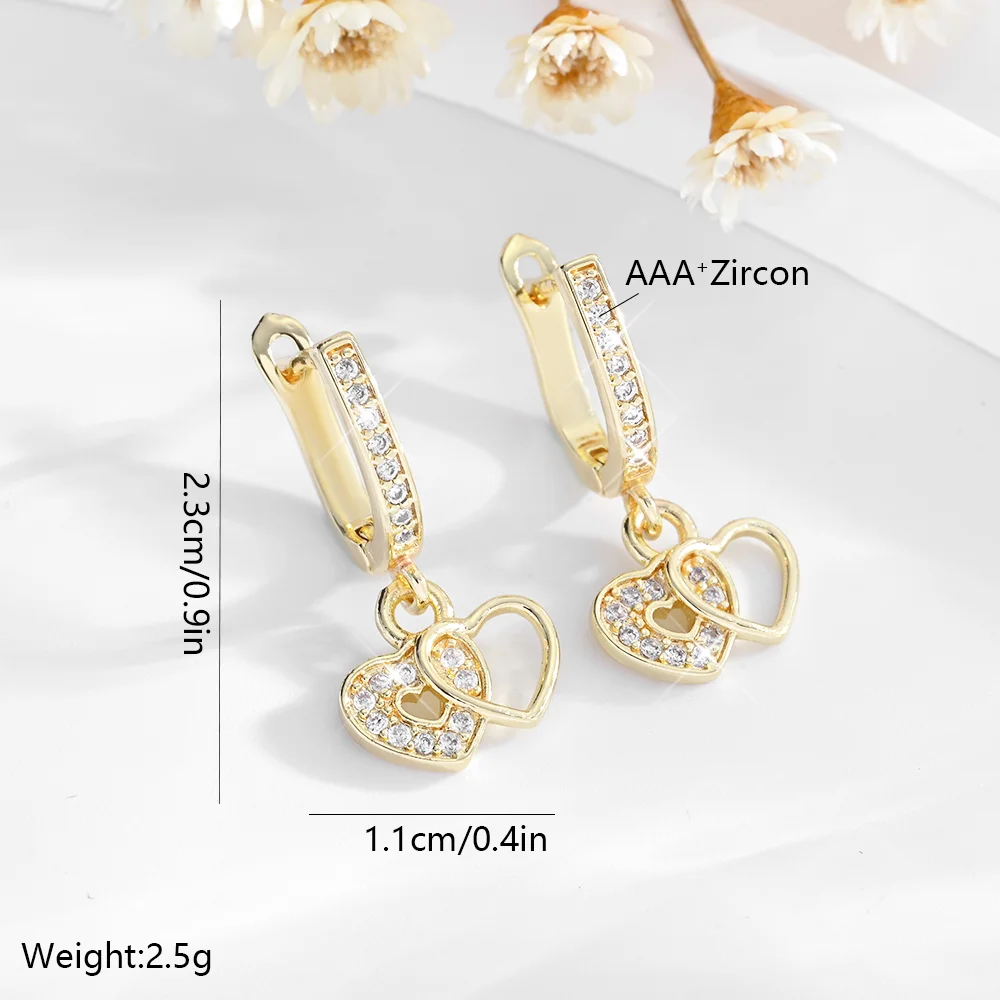 زوج أنيق من الأقراط مطلية بالذهب عيار 18 قيراط، بتصميم قلب 4